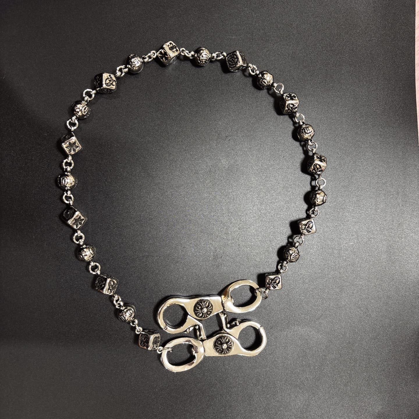 Chrome Hearts Silver Beaded Chain with Clasp